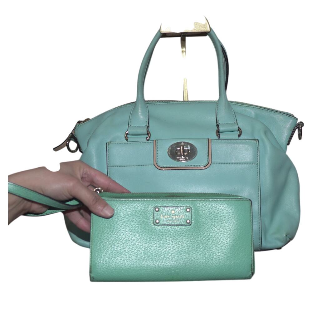 Kate Spade Satchel & Wallet Set Hampton Road Janie Bag Neda Zip Wristlet Seafoam